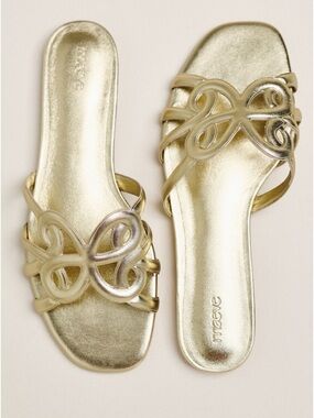 Maeve Logo Gold  Strap Slide Sandals New size 8